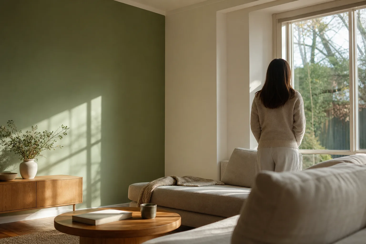 Living room showing how warm and cool paint colors change a room's mood in natural light