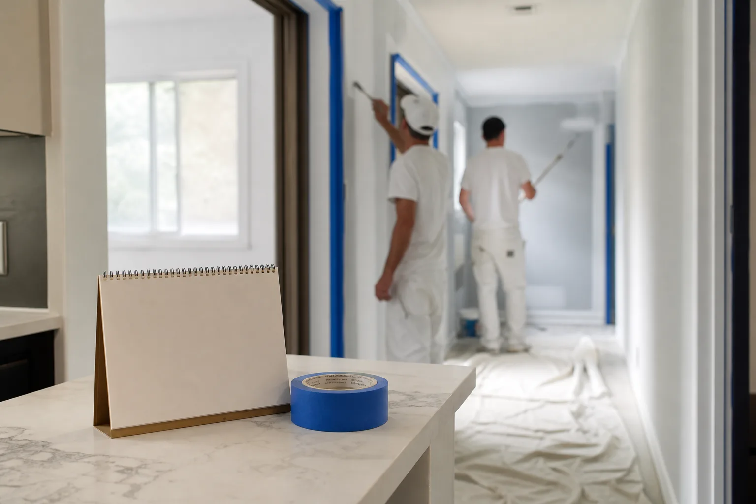 Painting crew working through a sequenced interior project, illustrating how long an interior paint job takes end to end