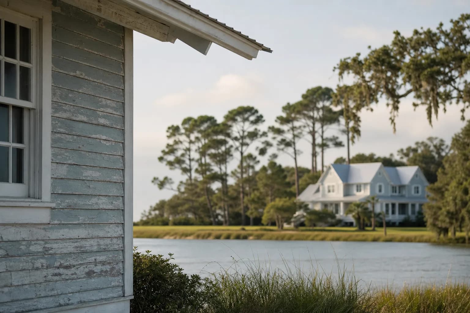 Salt-faded coastal home beside a fresher inland home, illustrating how long paint lasts coastal vs inland