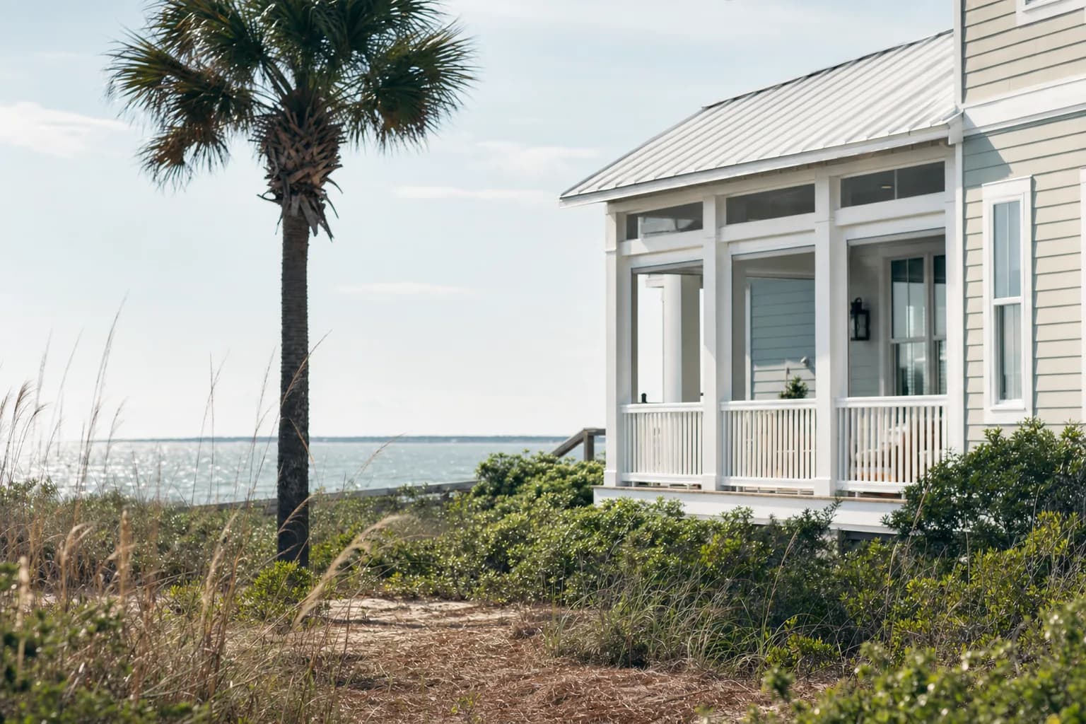 Coastal home exterior near the water with durable fresh paint