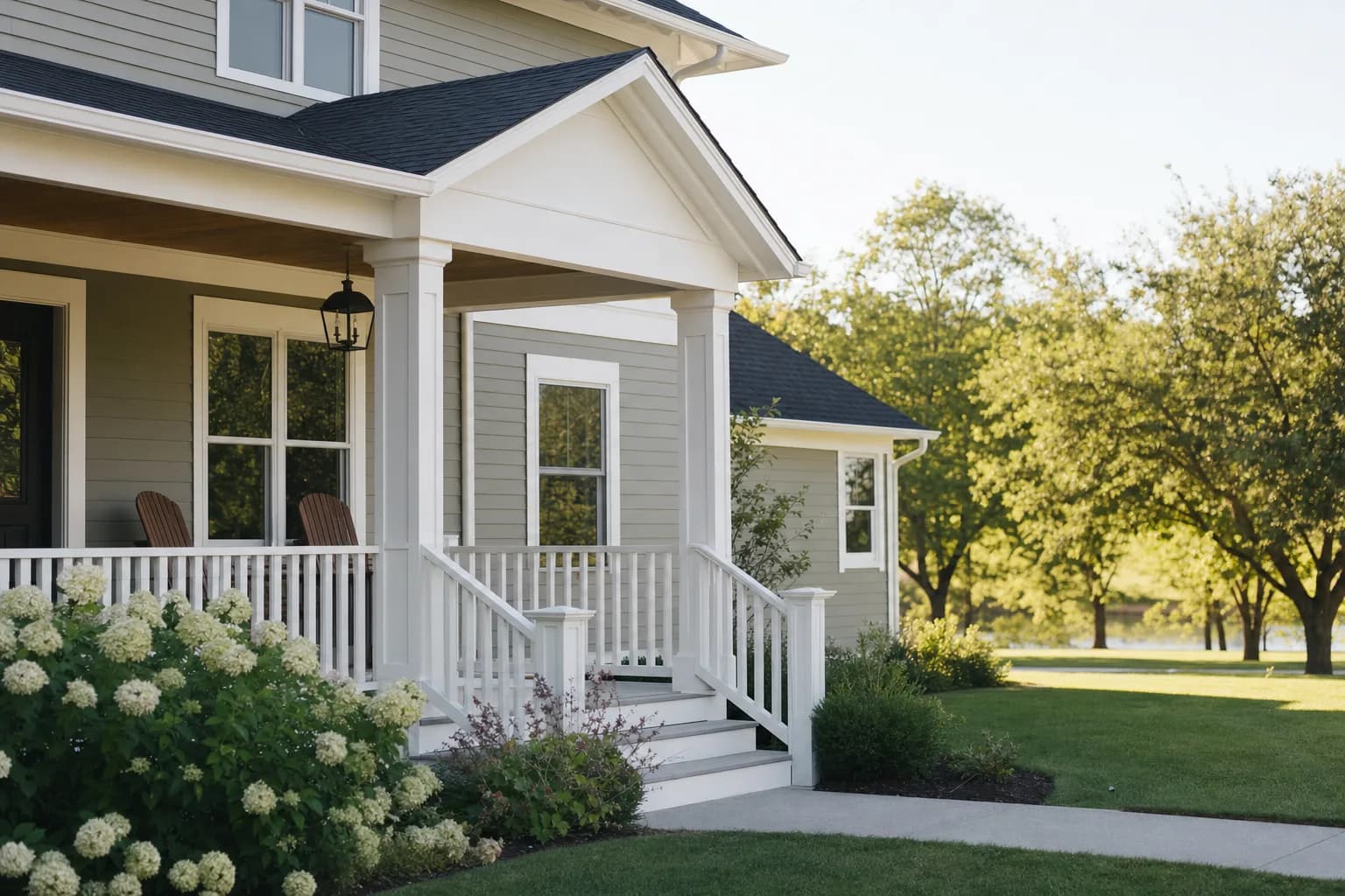 Home exterior with fresh paint and crisp new trim carpentry