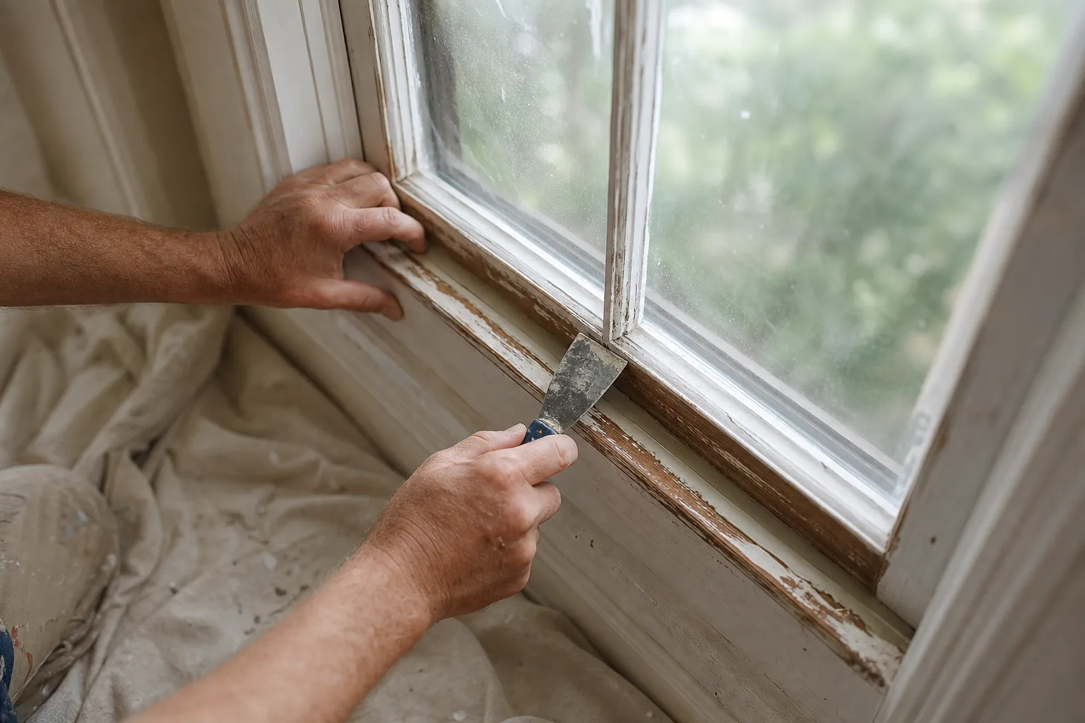 Restoring and repainting a historic wood window in Mobile instead of replacing it