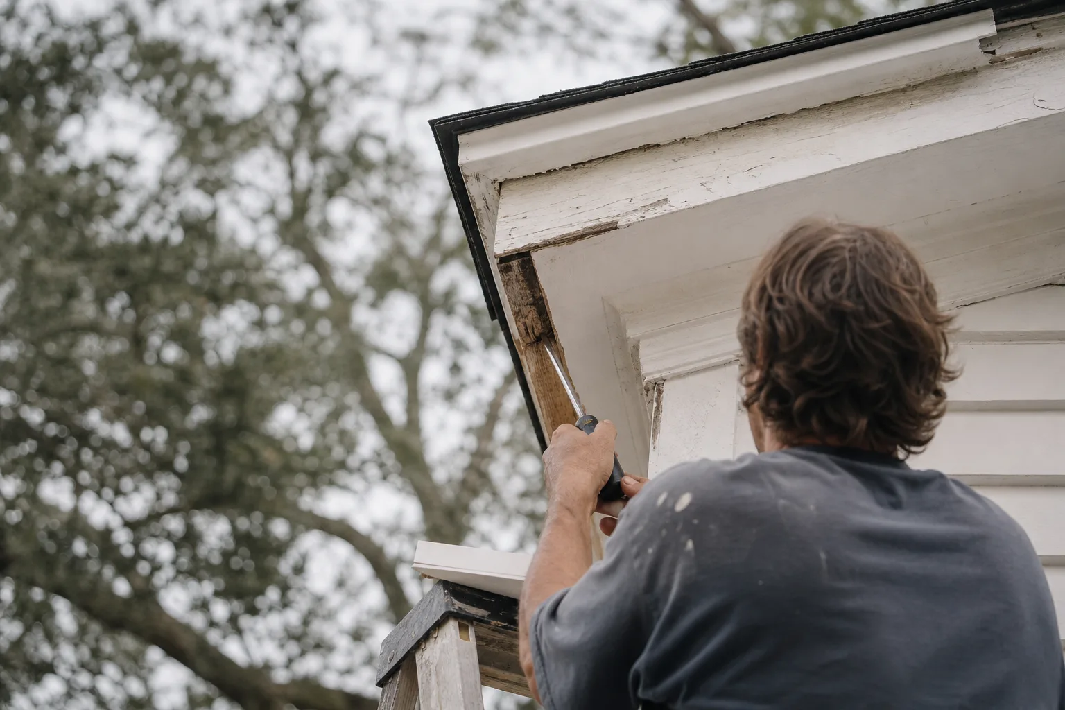 Judging whether to repair or replace rotted exterior wood before a repaint on a Gulf Coast home