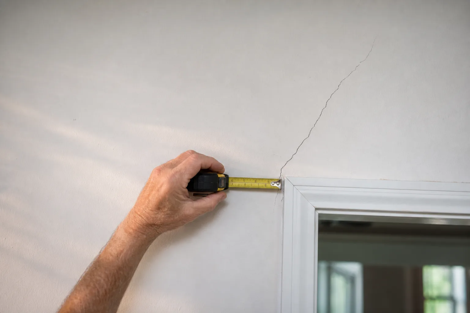 Measuring a diagonal wall crack at a doorway corner to tell settling from structural cracks