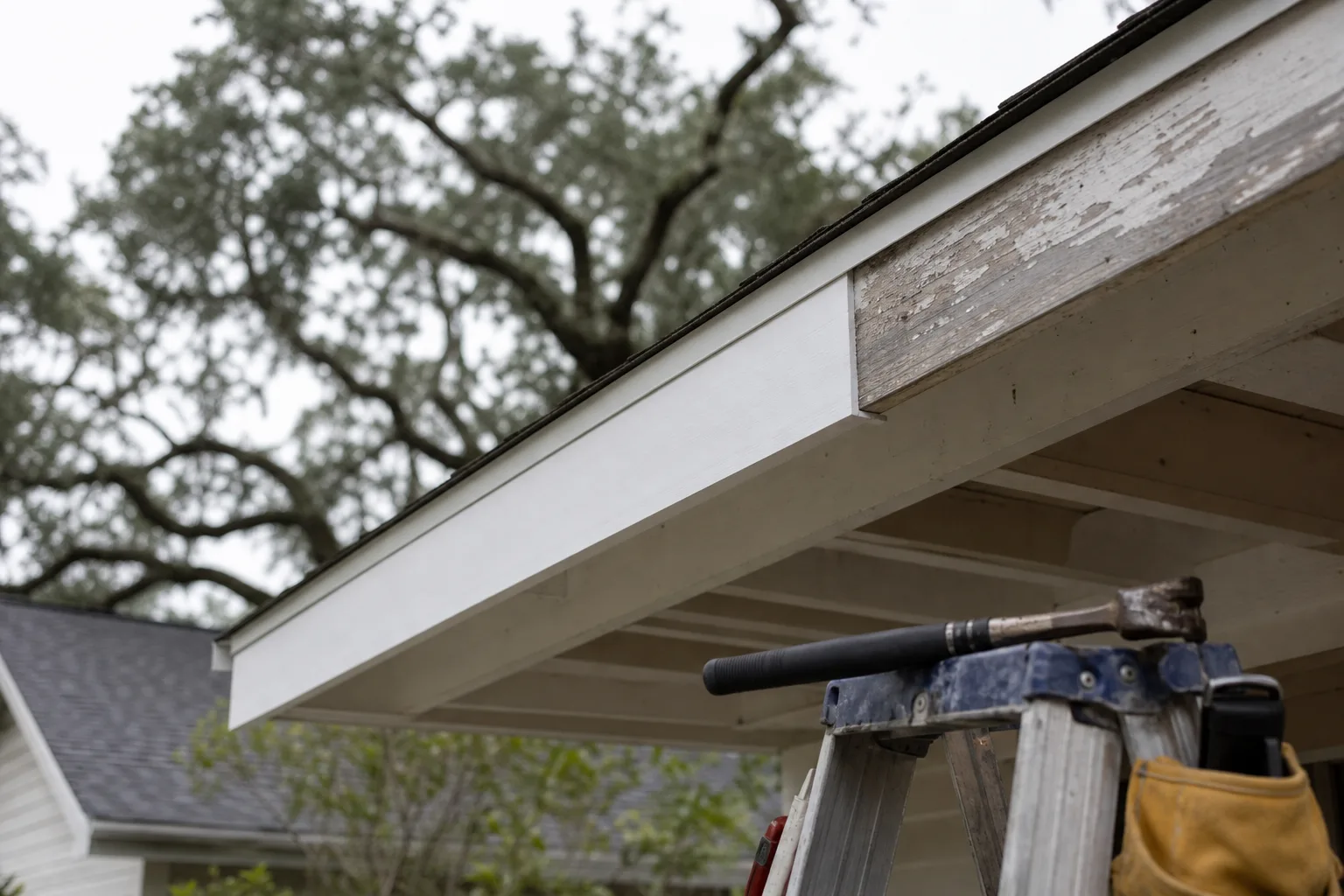 Comparing wood, aluminum wrap, and PVC for soffit and fascia replacement on a Gulf Coast home