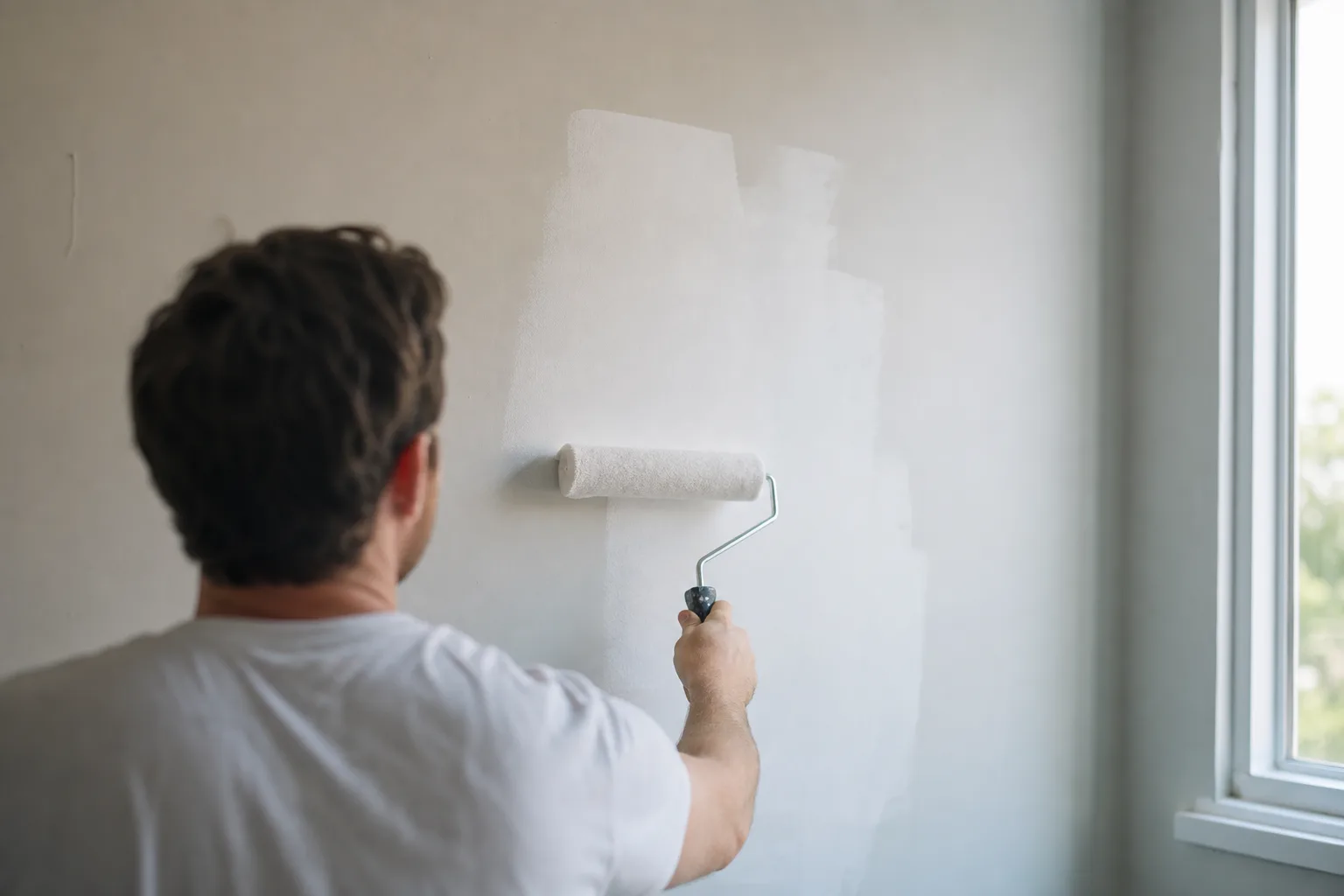 Rolling primer over a drywall patch so the repair won't flash through the finish paint