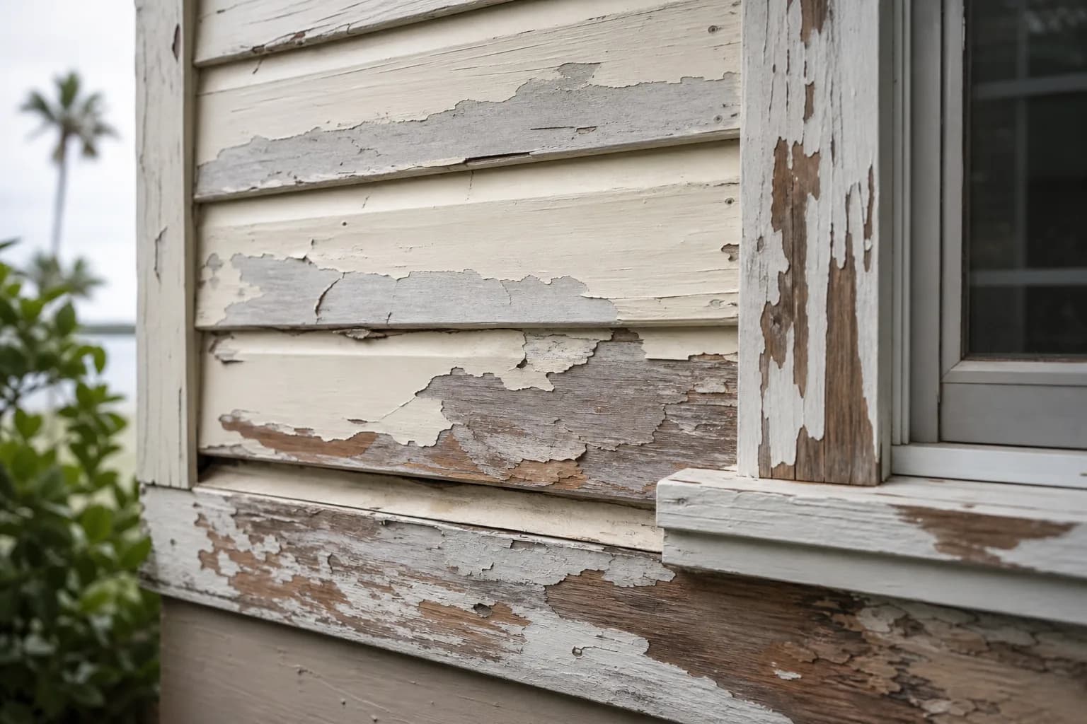 Peeling, prematurely failing exterior paint on a Gulf Coast home, illustrating the true cost of a lowball painting quote