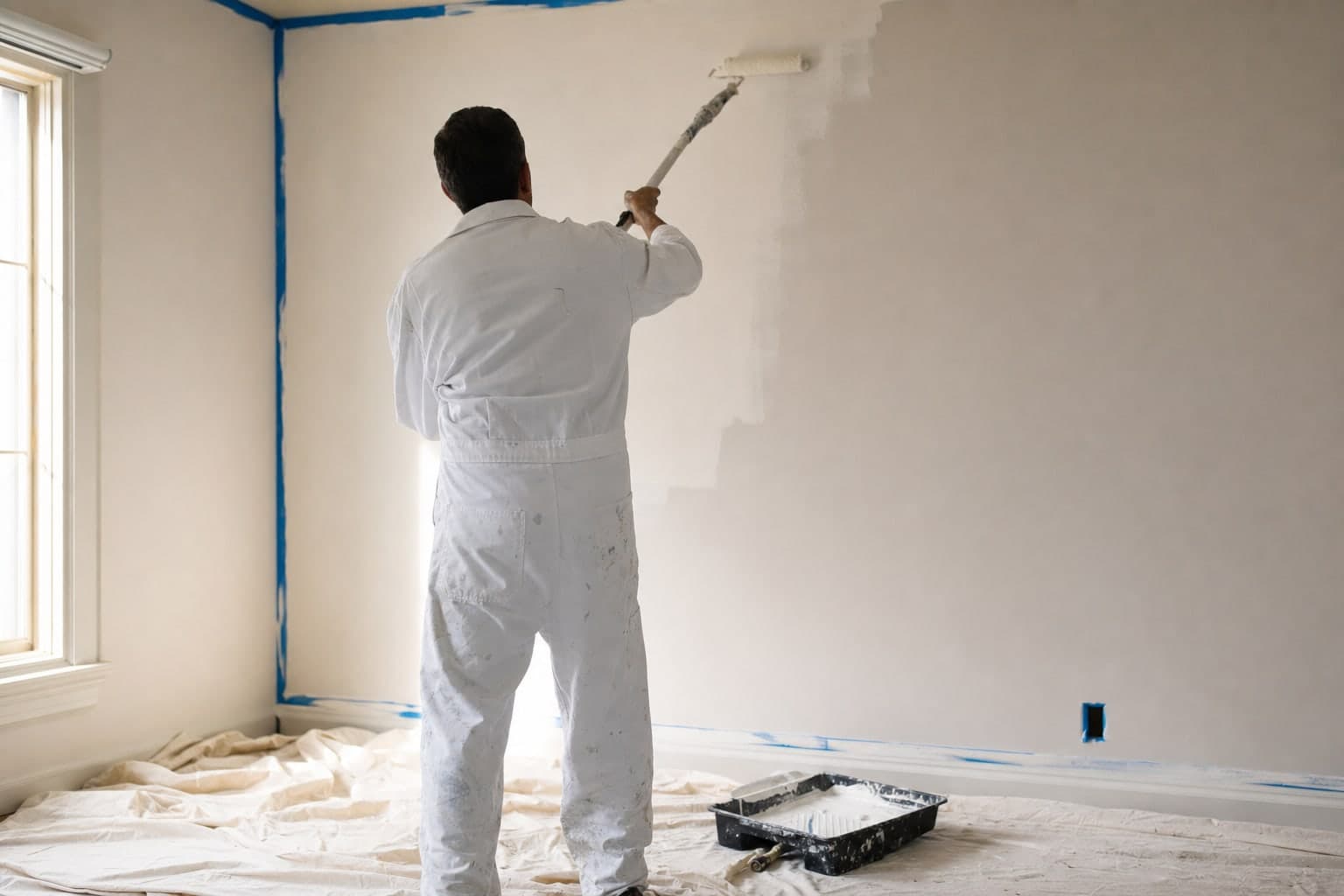 A Pro 1 Painters crew member painting on the job